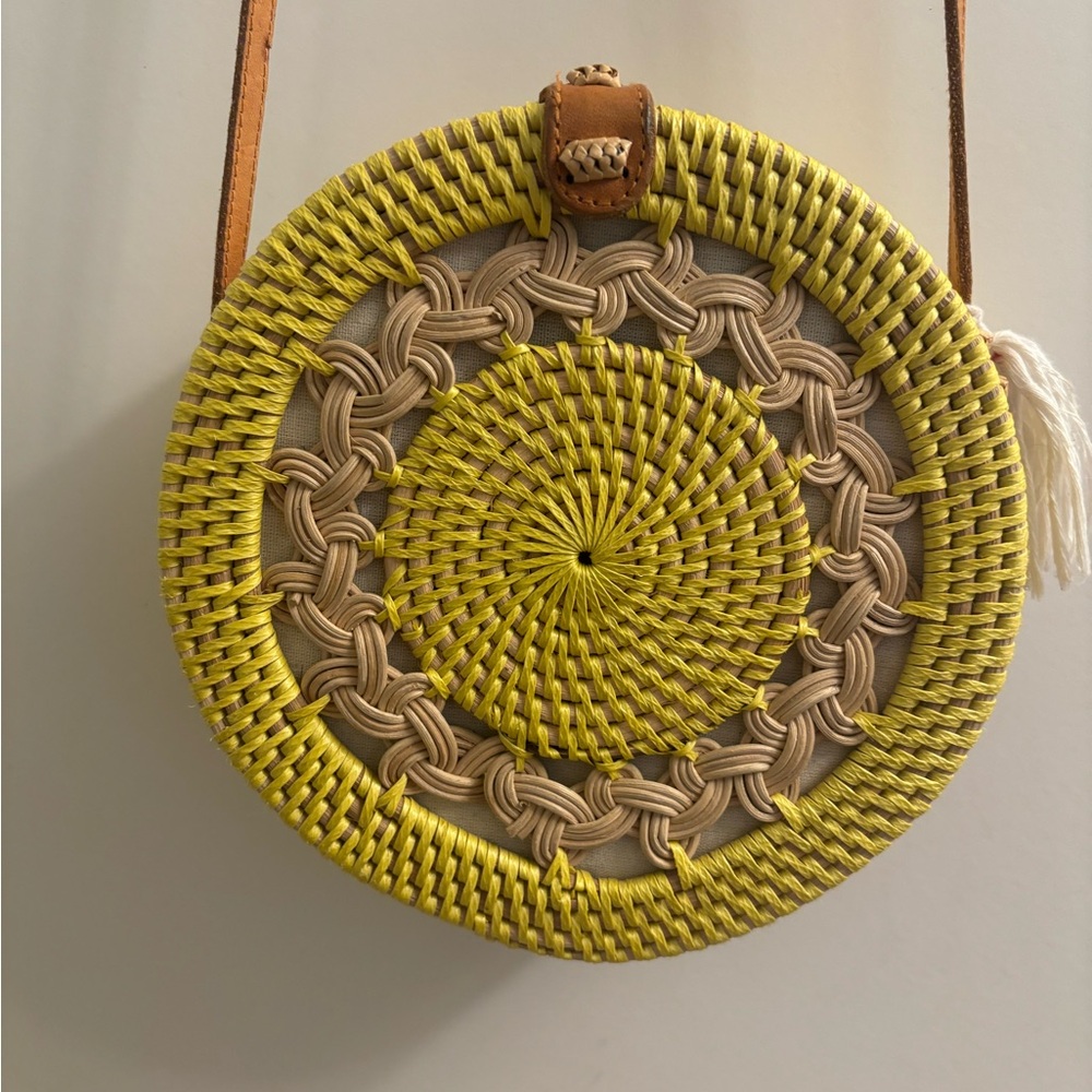 Yellow basket bag with tassel